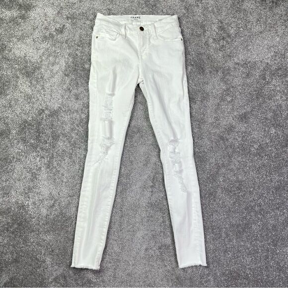 Frame Jeans Women’s (Tag 26) Actual 24 White Ripped Distressed Skinny Slim Fit - Picture 2 of 16